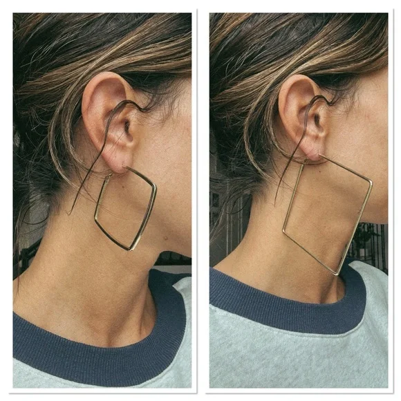 Set of 2 sizes square gold hoops - Picture 1 of 4